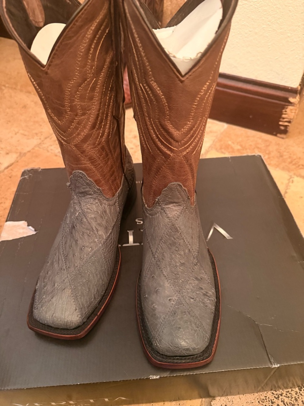 Men's Two-Tone Brown and Gray Western Cowboy Boots
